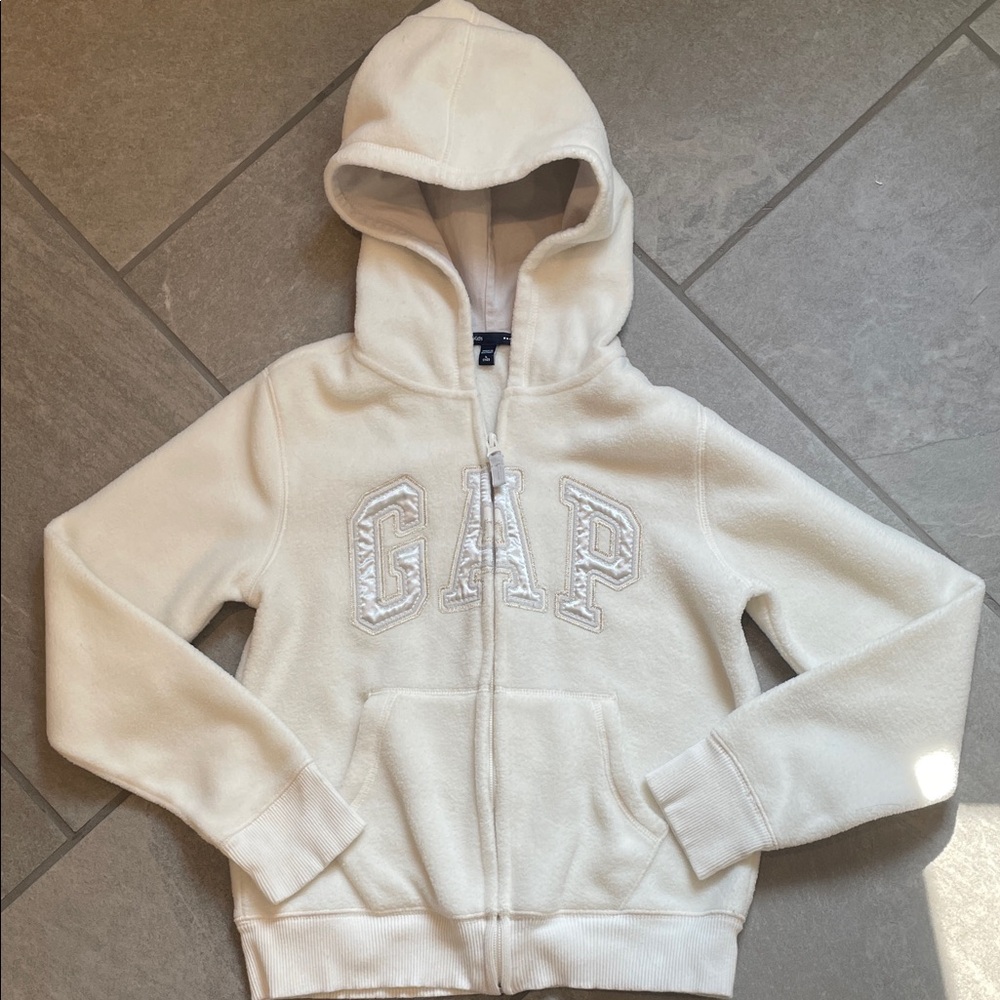 GAP Kids Logo Sherpa Full Zip Hoodie Cream Color Size Large (10)